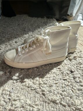 Gola Cream High-Top Canvas Sneakers with Gold Logo